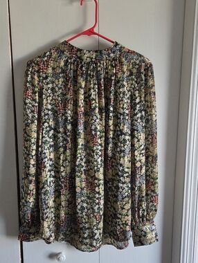H&M Black Floral Long-Sleeve Pleated Blouse